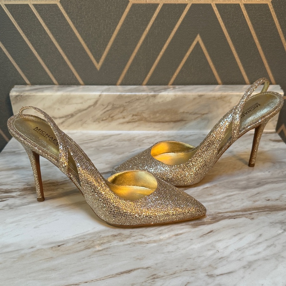 Michael Kors Gold Glitter Heels - Picture 4 of 7